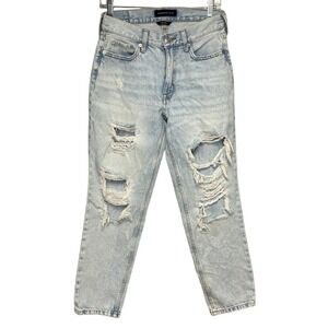 Aeropostale Thrashed Distressed Ripped 90s Light Wash Relaxed Fit Mom Jeans Sz 2